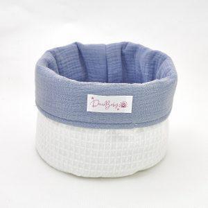 Cesta muselina azul y waffle crudo 2